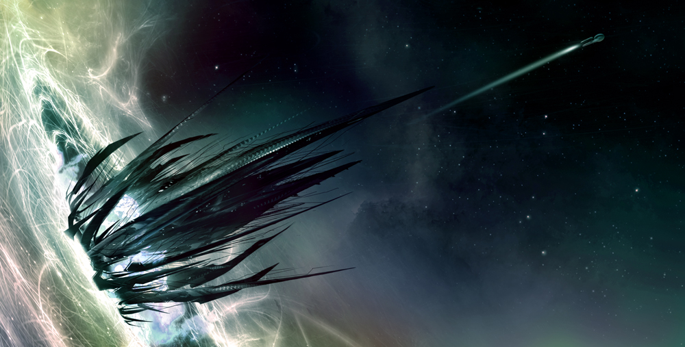 Набросок к фильму «Звёздный путь», художник Джеймс Клайн — «Нарада» Нерона в чёрной дыре